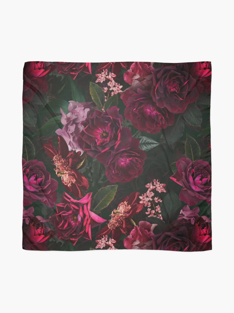 Alternate view of Antique Midnight Botanical Flower Rose Garden Scarf