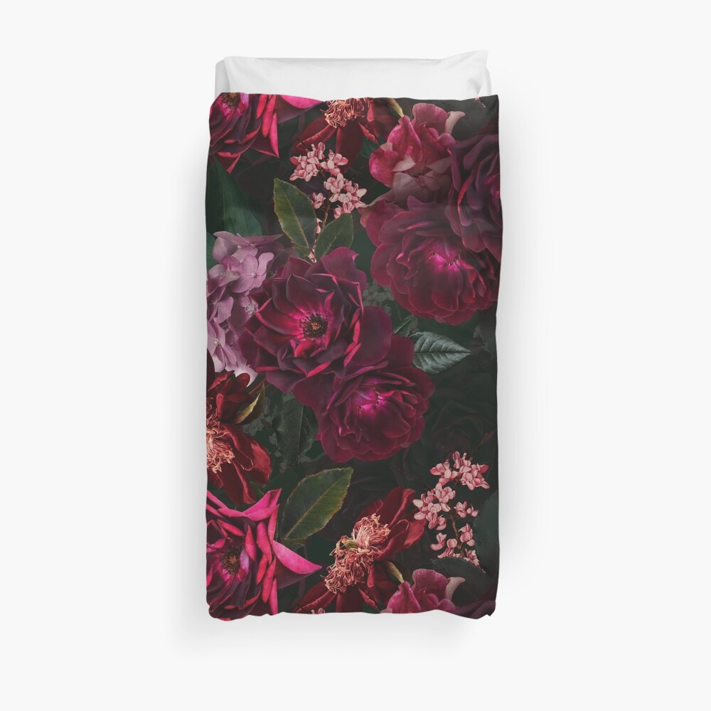 Antique Midnight Botanical Flower Rose Garden Duvet Cover