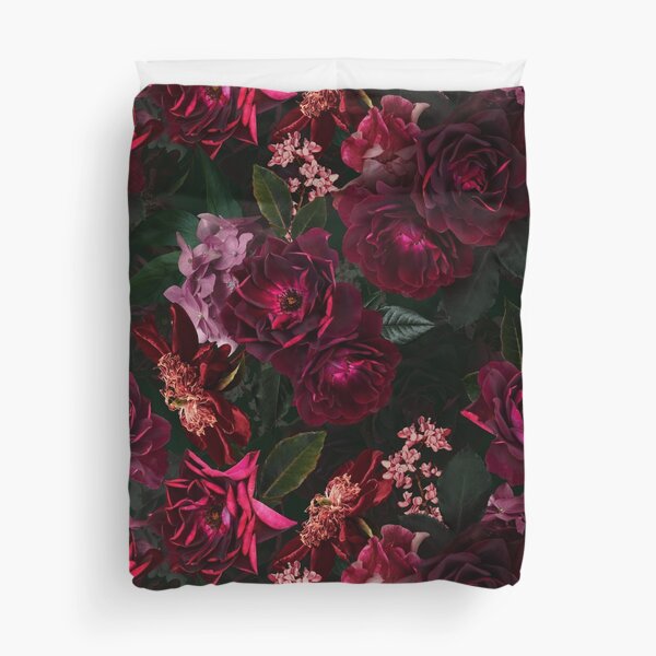 Antique Midnight Botanical Flower Rose Garden Duvet Cover