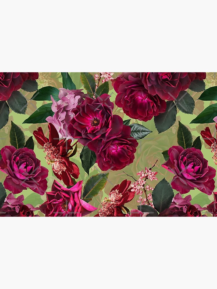 Antique Green Botanical Flower Rose Garden by UtArt