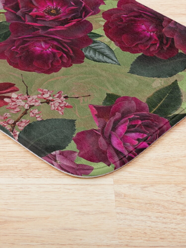 Alternate view of Antique Green Botanical Flower Rose Garden Bath Mat