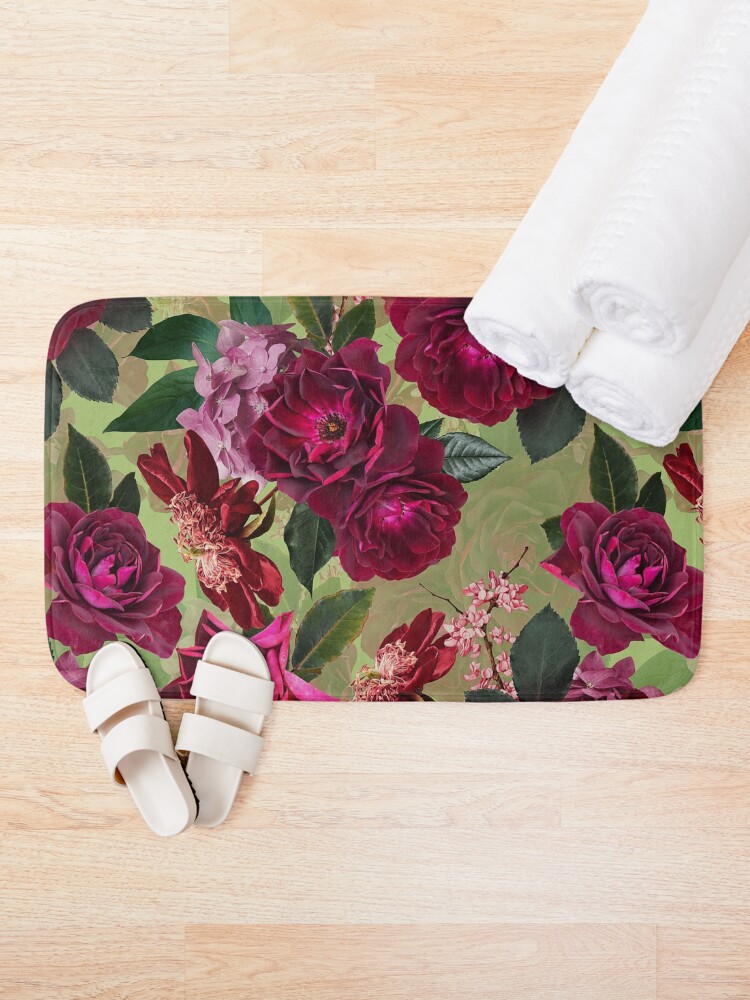 Alternate view of Antique Green Botanical Flower Rose Garden Bath Mat
