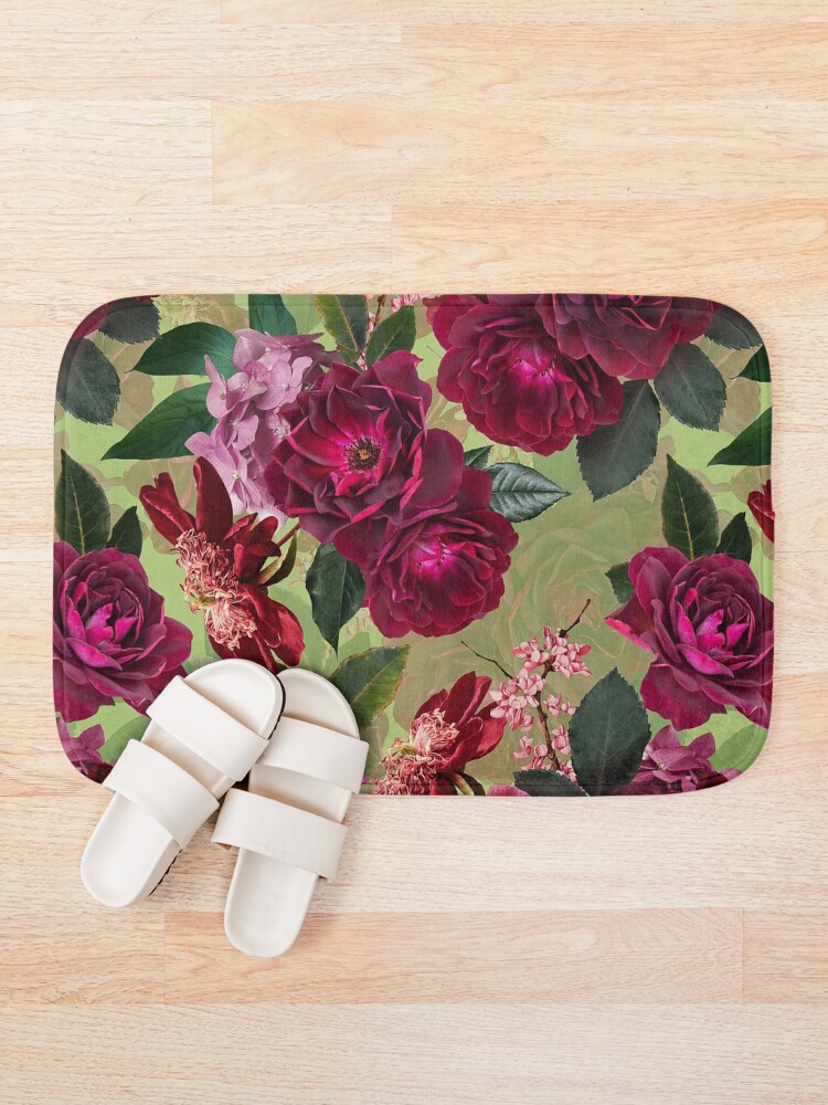 Alternate view of Antique Green Botanical Flower Rose Garden Bath Mat