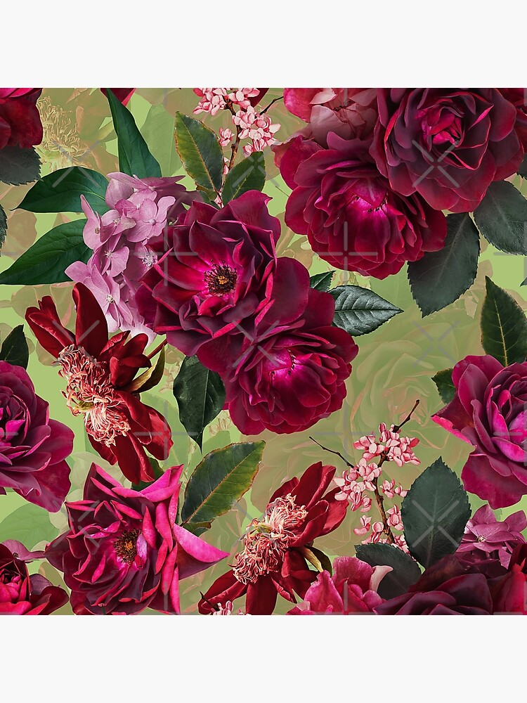 Antique Green Botanical Flower Rose Garden by UtArt