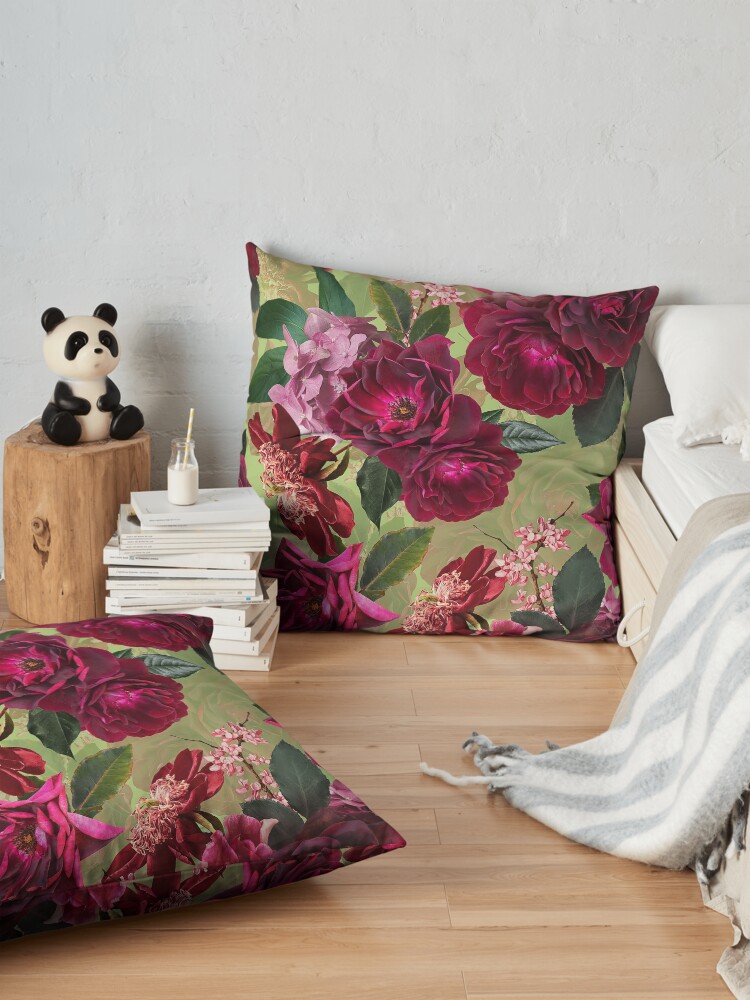 Alternate view of Antique Green Botanical Flower Rose Garden Floor Pillow