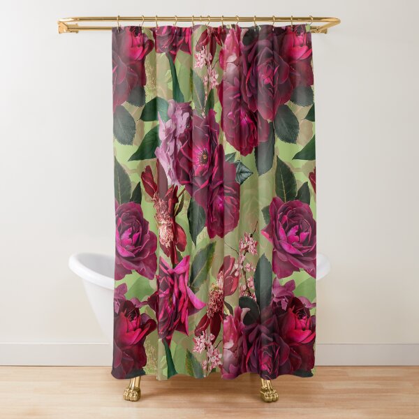 Antique Green Botanical Flower Rose Garden Shower Curtain