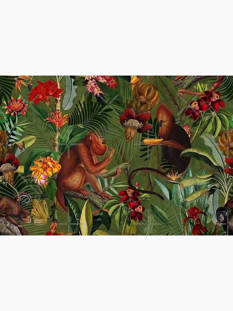 Tropical monkey jungle pattern - dark green by UtArt