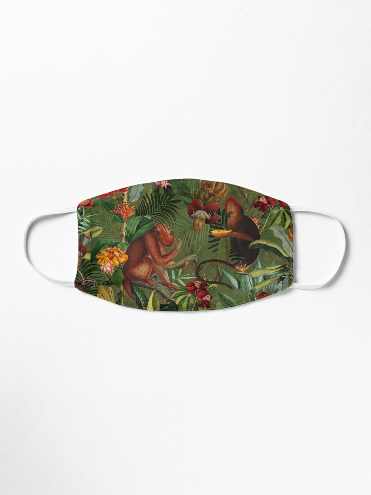 Alternate view of Tropical monkey jungle pattern - dark green Mask