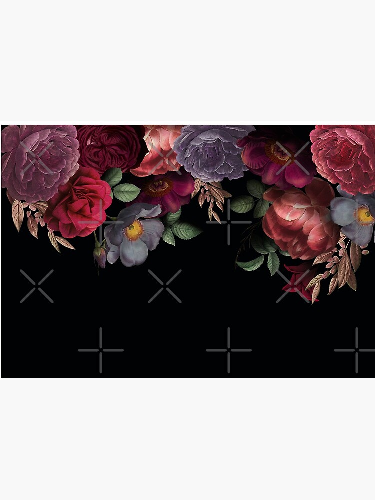 Antique Botanical Night Watercolor Roses on Black by UtArt