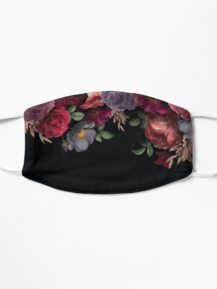 Alternate view of Antique Botanical Night Watercolor Roses on Black Mask