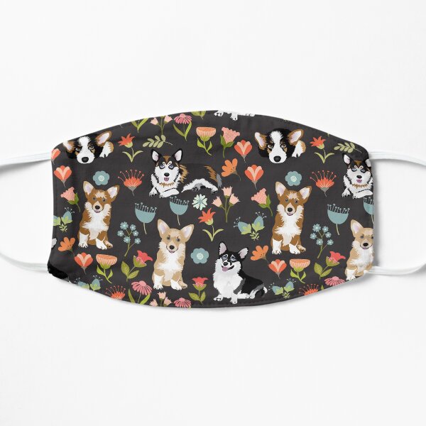 Cute Summer Corgi Flower Pattern Flat Mask