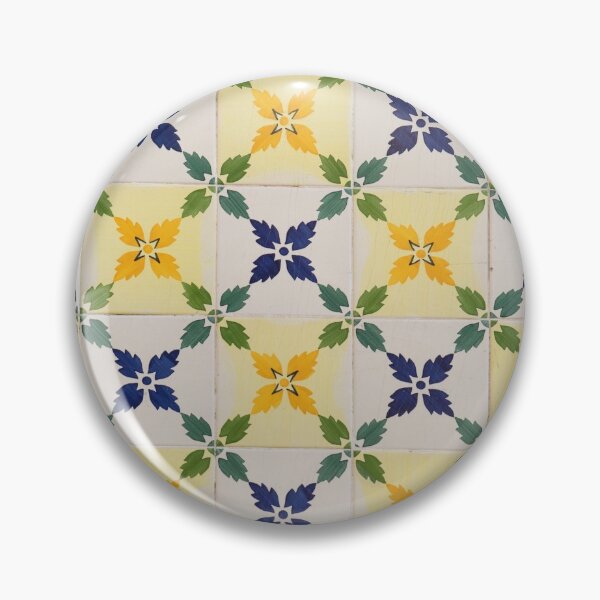 Item preview, Painted Patterns - Floral Azulejo Tiles in Green Blue and Yellow designed and sold by Georgia Mizuleva.