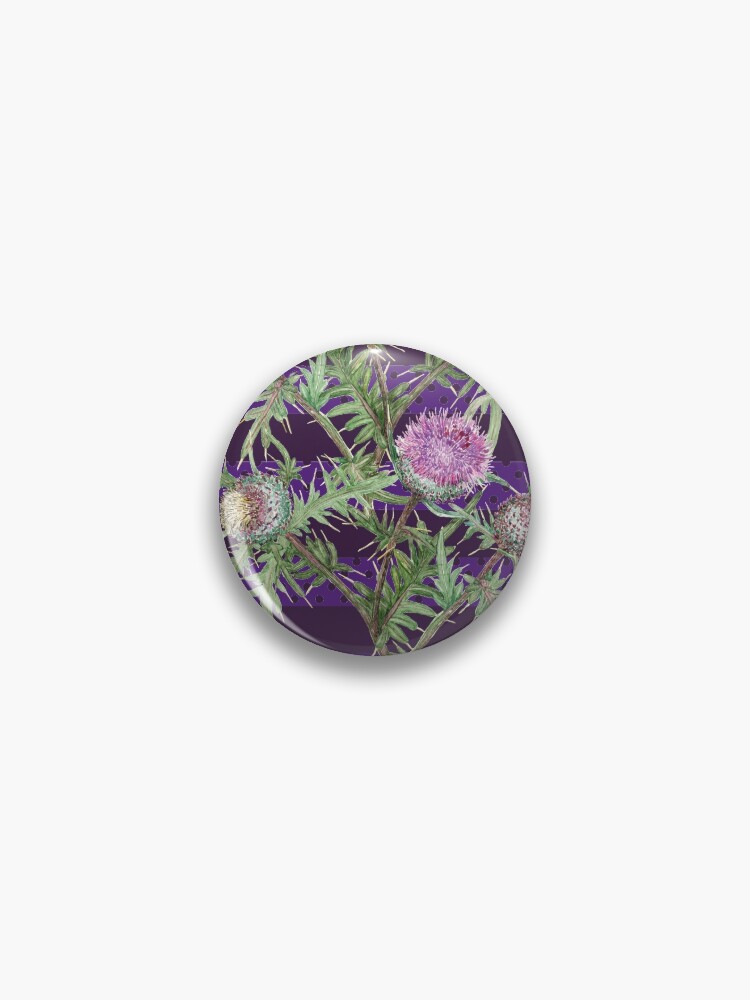 Chapa «Flores de cardo violeta y rayas púrpuras» de SVZOLOTAREVA | Redbubble
