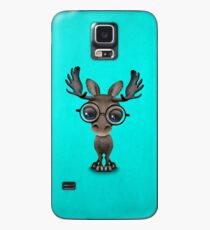 Nette neugierige Baby-Elch-Sonderling-tragende Gläser auf Blau Hülle & Klebefolie für Samsung Galaxy
