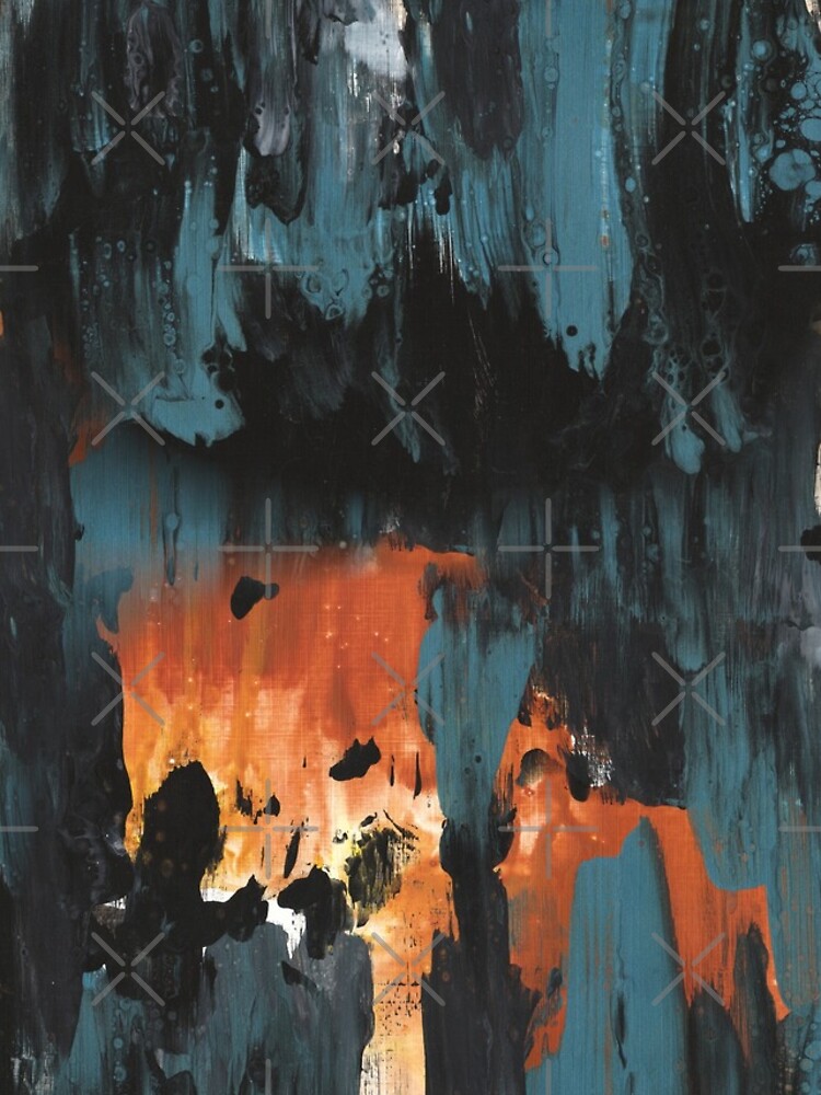 New dawn rusty orange - fluid painting pouring image in teal, black and orange by nobelbunt