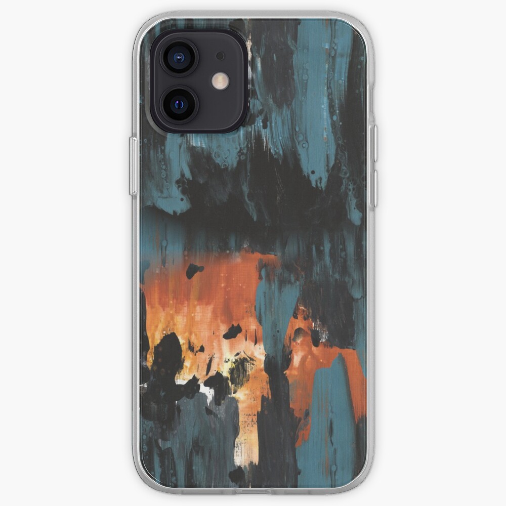 New dawn rusty orange - fluid painting pouring image in teal, black and orange iPhone Case & Cover