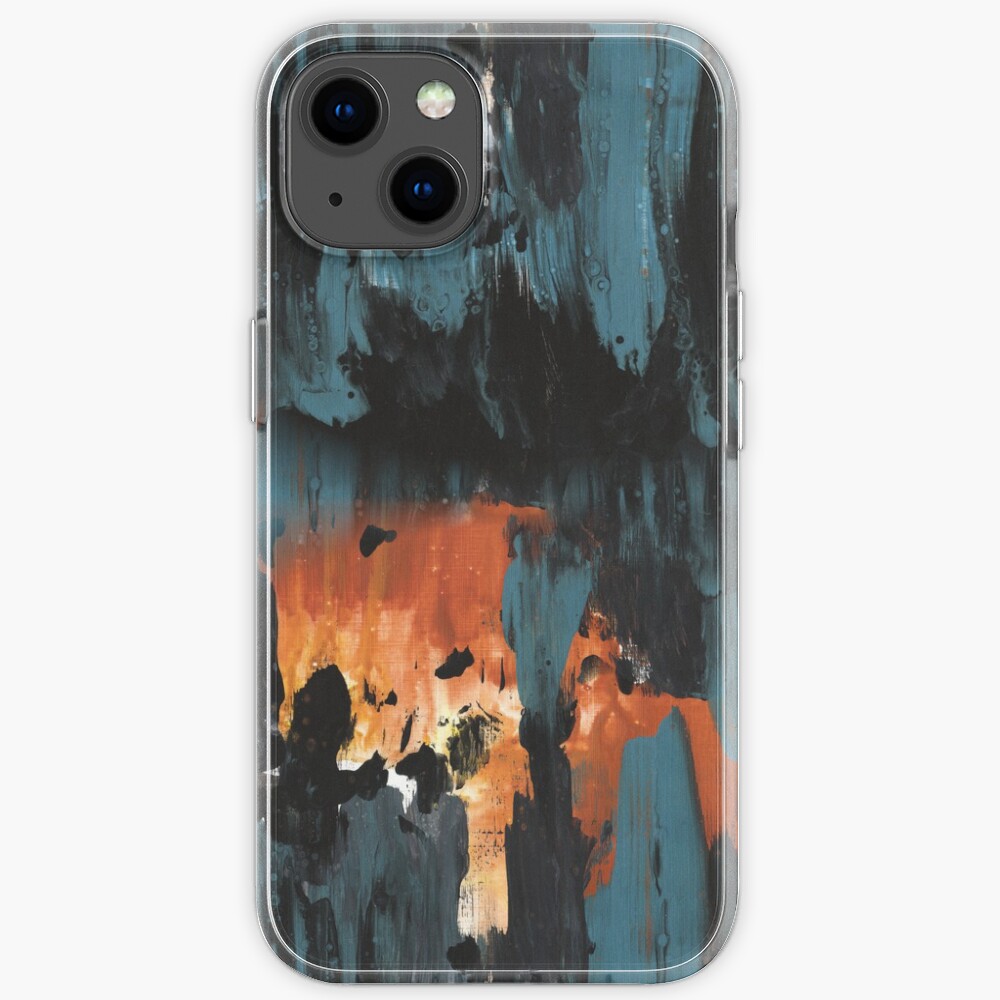 New dawn rusty orange - fluid painting pouring image in teal, black and orange iPhone Case