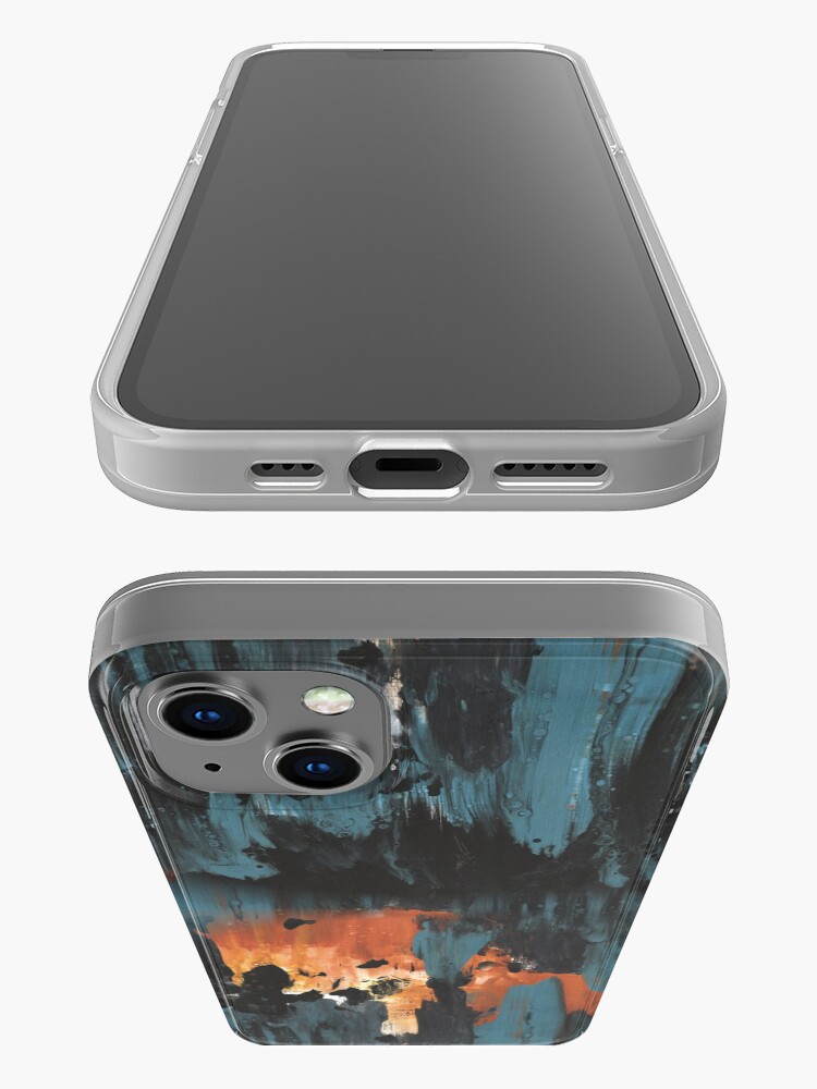 Alternate view of New dawn rusty orange - fluid painting pouring image in teal, black and orange iPhone Case