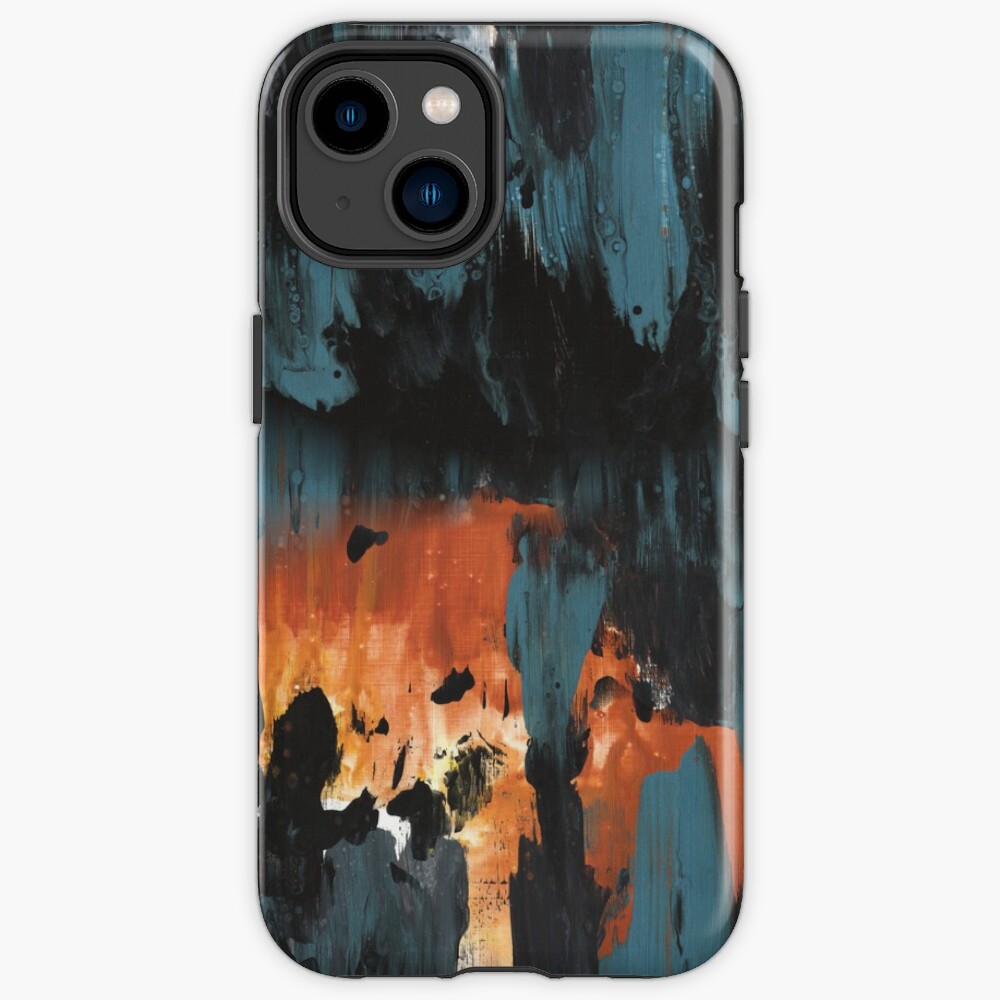 New dawn rusty orange - fluid painting pouring image in teal, black and orange iPhone Case