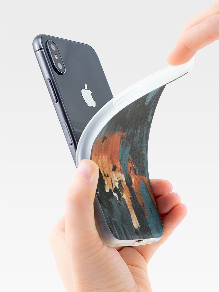 Alternate view of New dawn rusty orange - fluid painting pouring image in teal, black and orange iPhone Case