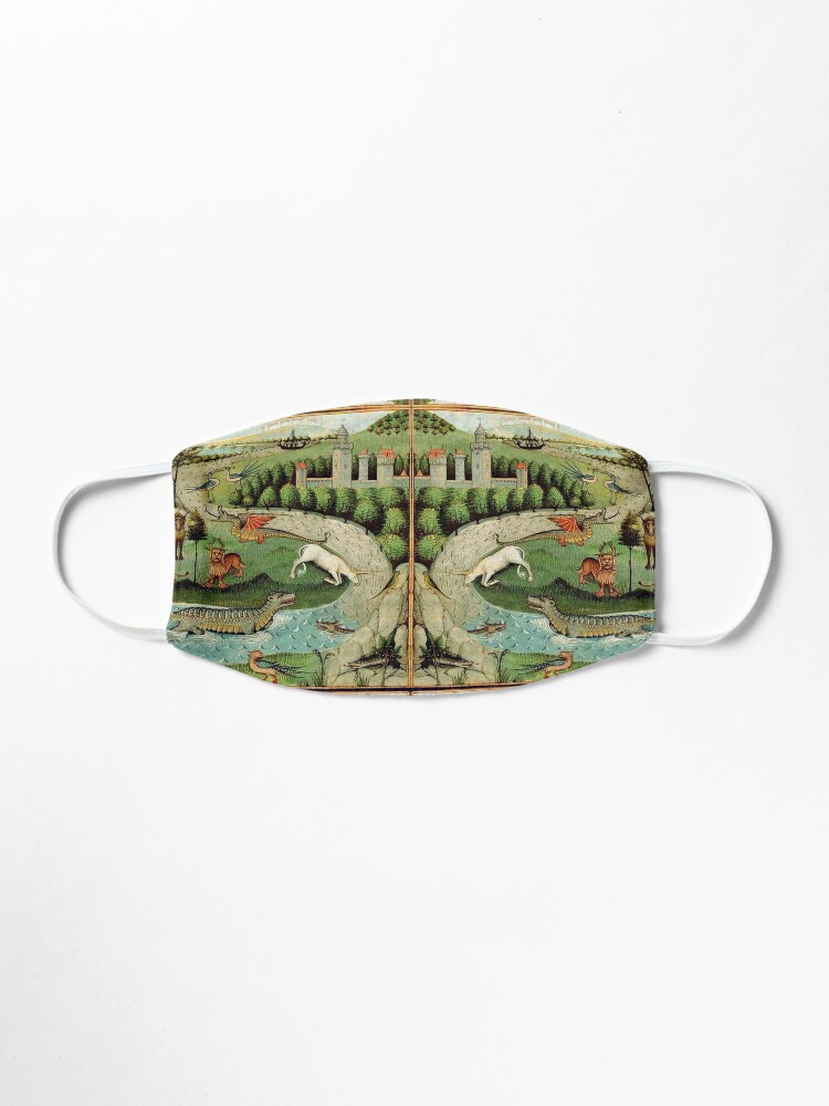 Alternate view of MEDIEVAL BESTIARY UNICORN,LION,DRAGON,LEOPARD,WILD GOATS IN GREEN LANDSCAPE Mask