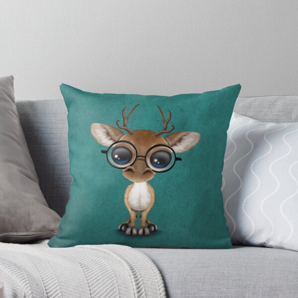 Aperçu de l'œuvre Cute Curious Nerdy Baby Deer Wearing Glasses on Teal Blue créée et vendue par JeffBartels.
