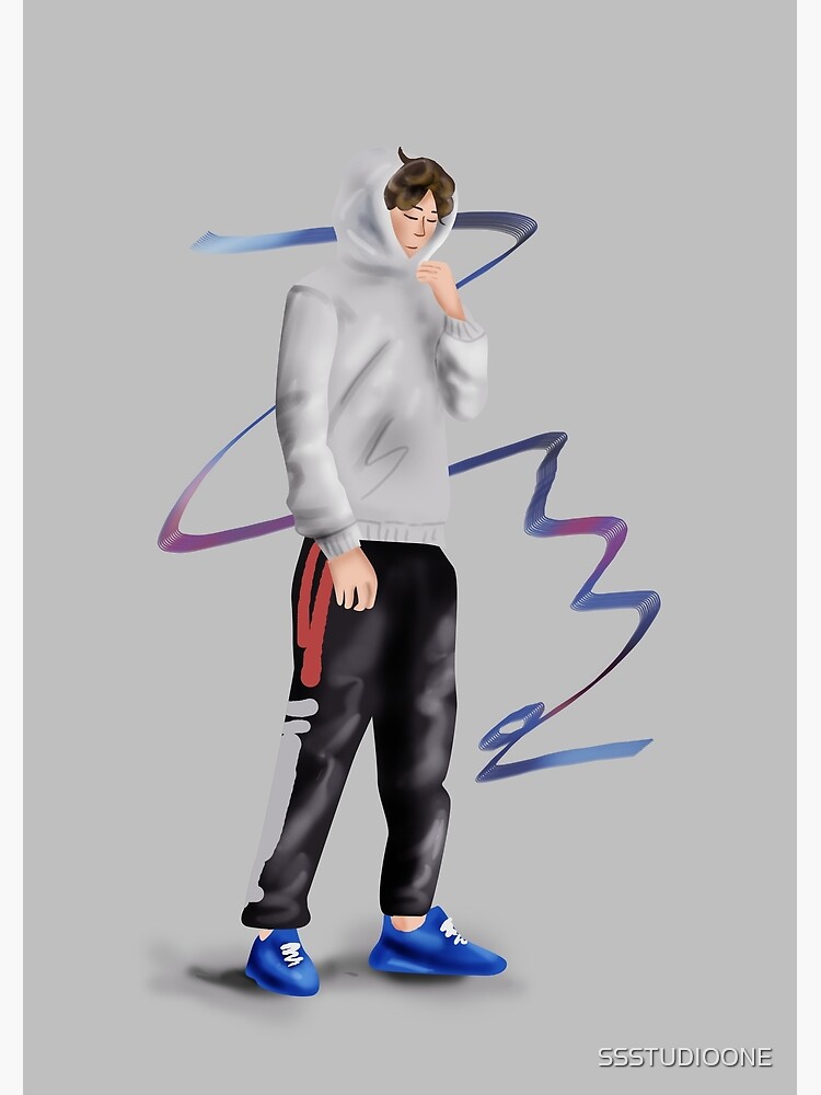 Bel homme marche dans un sweat à capuche gris, design cool du danseur de  hip hop Conception de personnage de dessin animé merveilleux 