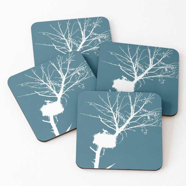 Item preview, White Silhouette Of Stork Nest In Tree With Fledglings designed and sold by taiche.