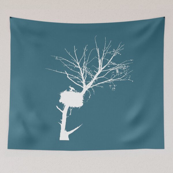 Item preview, White Silhouette Of Stork Nest In Tree With Fledglings designed and sold by taiche.