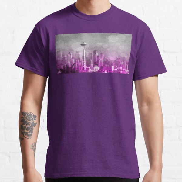 Pink and Grey Bokeh Seattle Skyline Classic T-Shirt