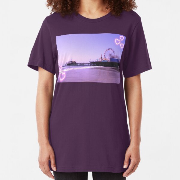 Santa Monica Pier Purple Hearts Slim Fit T-Shirt