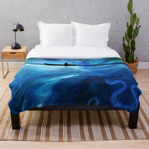 What Lies Beneath: fisherman and monster Throw Blanket