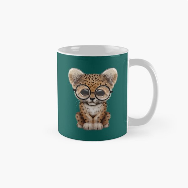 Item preview, Cute Baby Leopard Cub Wearing Glasses on Teal Blue designed and sold by JeffBartels.