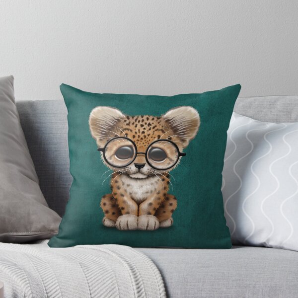 Item preview, Cute Baby Leopard Cub Wearing Glasses on Teal Blue designed and sold by JeffBartels.
