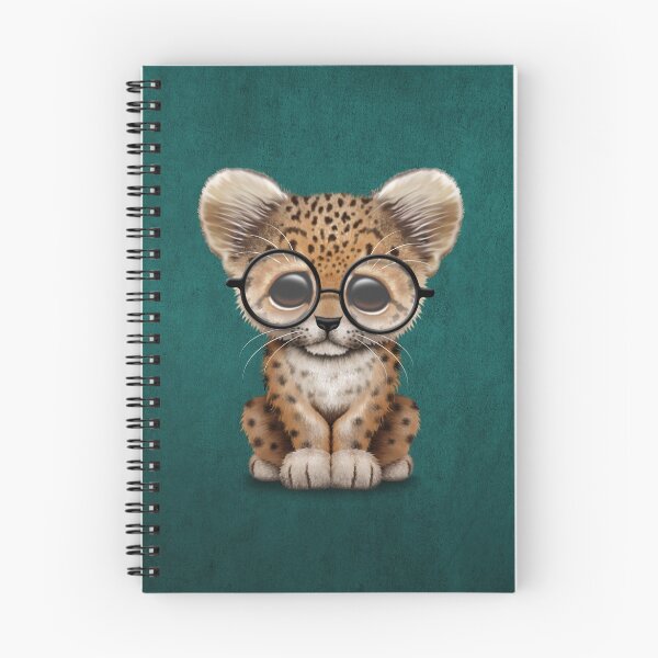 Item preview, Cute Baby Leopard Cub Wearing Glasses on Teal Blue designed and sold by JeffBartels.