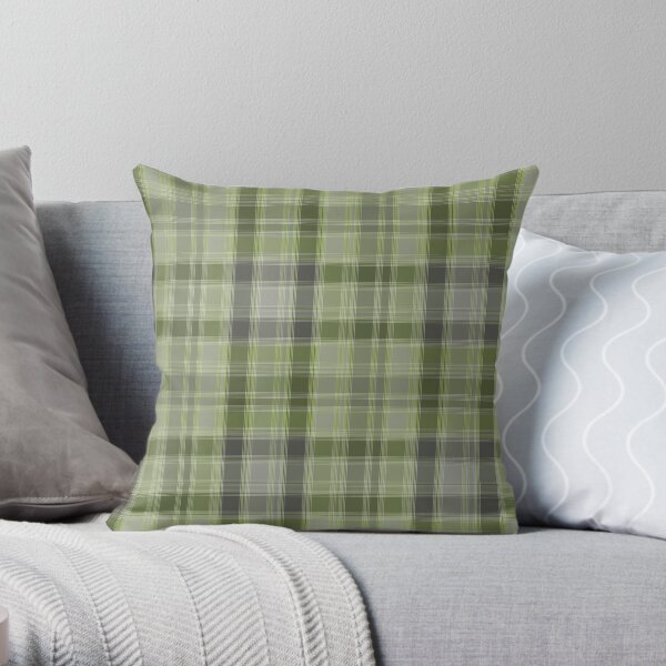 Gray and green tartan plaid. Throw Pillow