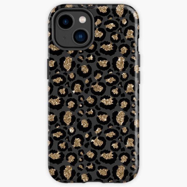 Black & Gold Glitter Leopard Print iPhone Tough Case