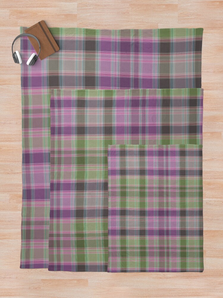 Throw Blanket, Green and lilac tartan plaid. designed and sold by marinaklykva