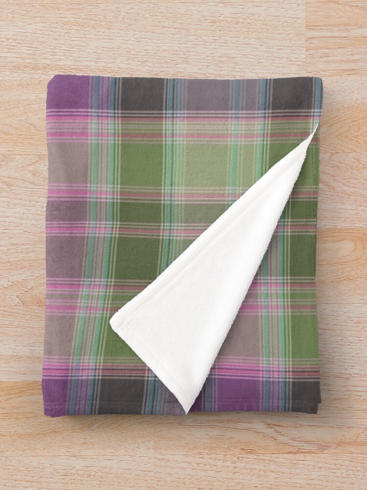 Thumbnail 3 of 6, Throw Blanket, Green and lilac tartan plaid. designed and sold by marinaklykva.