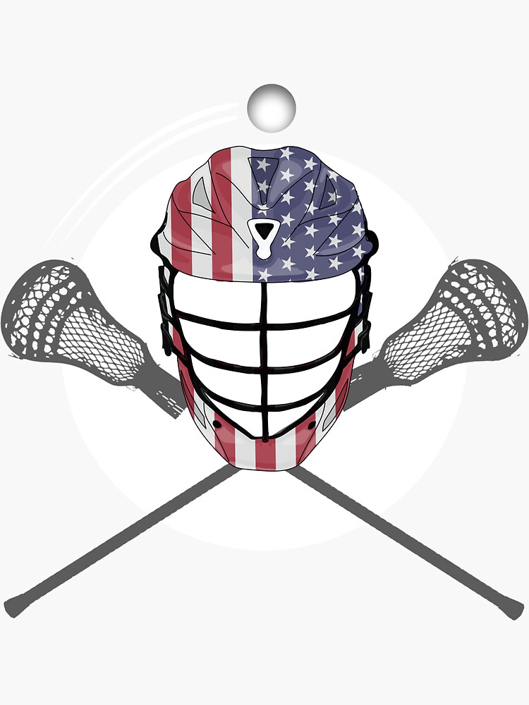 "Lacrosse Helmet and Sticks, American Flag Lax Helmet TShirt" Sticker