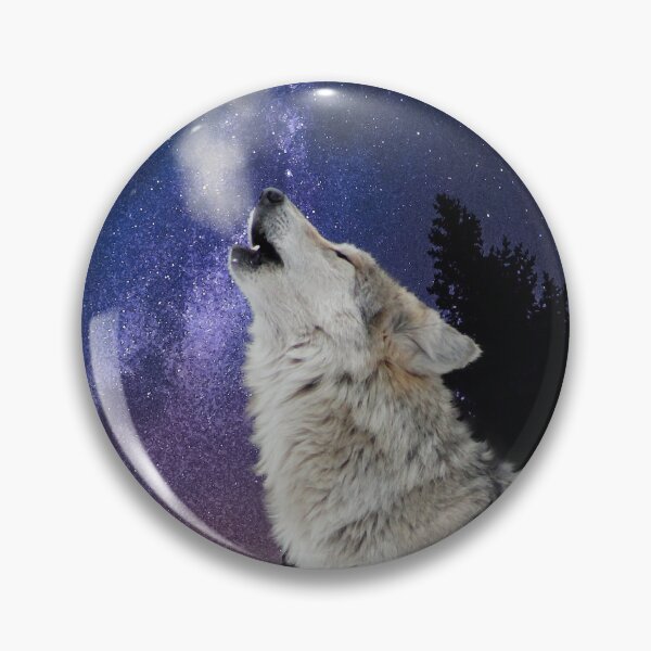 Wolf Howling At The Moon / Wolf Moon Night Sky Stars Space Pin