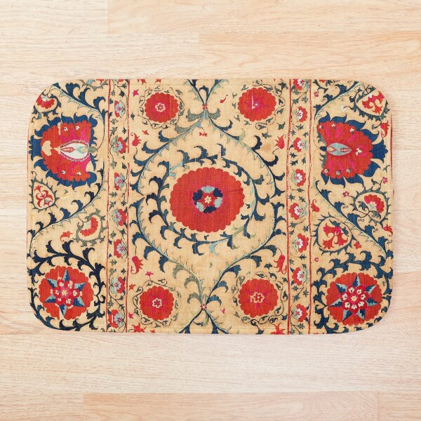 Samarkand Suzani Bokhara Uzbekistan Floral Embroidery Print Bath Mat