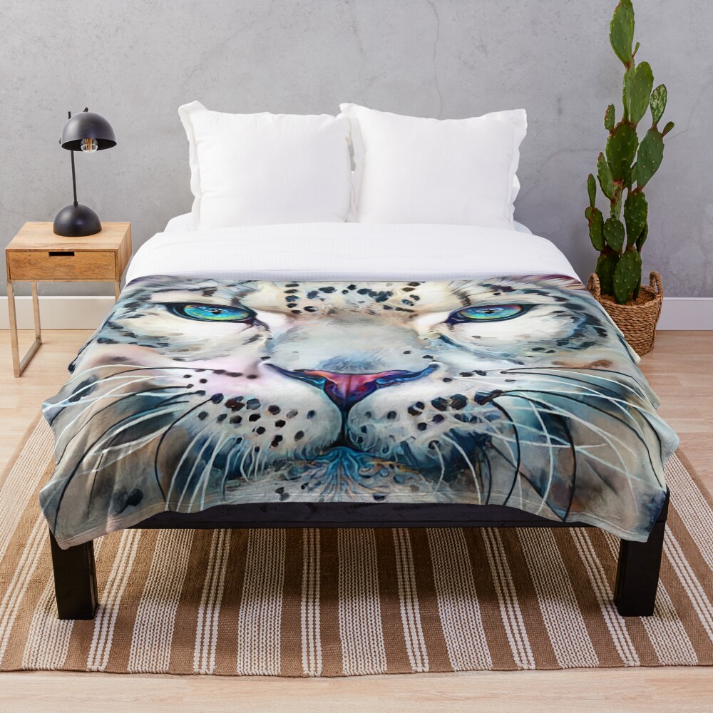 "Snow Leopard" Throw Blanket for Sale by Kestrelle | Redbubble