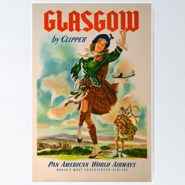 Item preview, Glasgow by Clipper vintage travel poster designed and sold by stickart-marek.