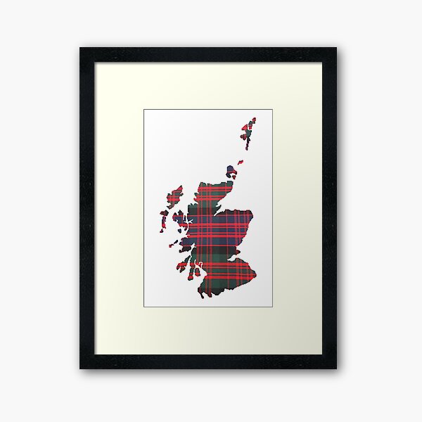 Outline of Scotland in MacDonald Tartan Framed Art Print