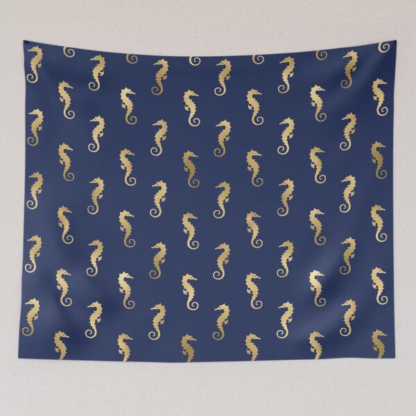 Item preview, Navy Blue & Golden Seahorse Pattern  designed and sold by DirtyAngelFace Shop.