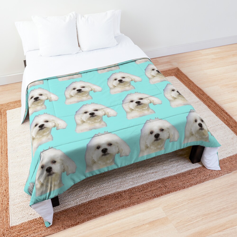 "Maltese puppy on blue" Comforter by ZinaStromberg Redbubble