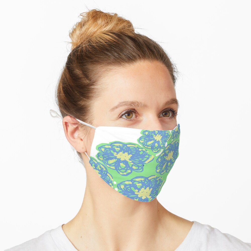 Blue,mint and yellow floral pattern Mask