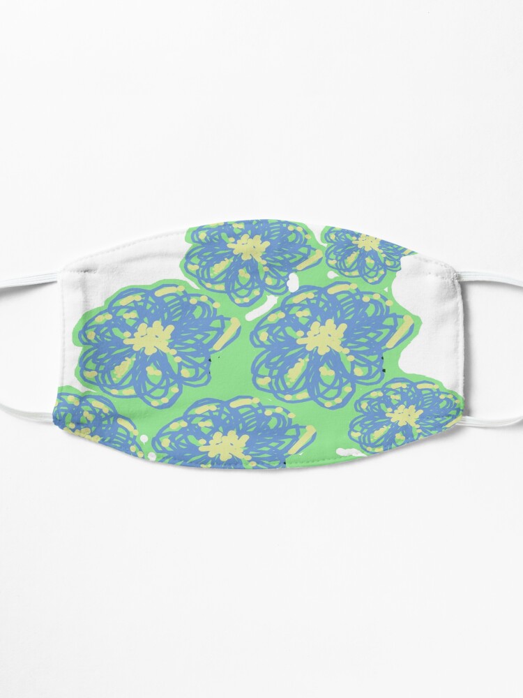 Thumbnail 3 of 5, Mask, Blue,mint and yellow floral pattern designed and sold by HEVIFineart.