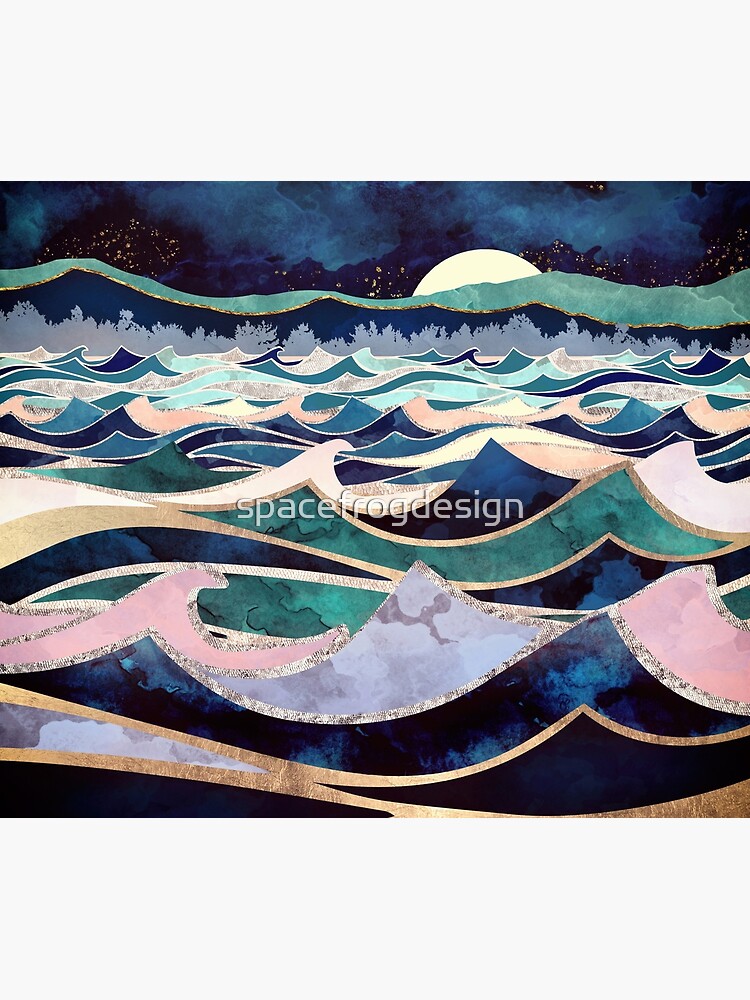 Thumbnail 3 of 3, Tapestry, Moonlit Ocean designed and sold by spacefrogdesign.